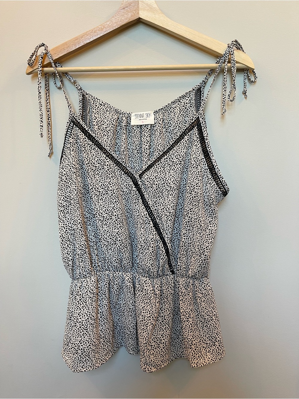 Sienna Sky Black and White Printed Tie-Strap Peplum Tank